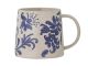 Bloomingville Becher PETUNIA Blau Weiss Blumen Ranken Keramik Tasse 450 ml Kaffeebecher Nr 82055069