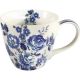 Greengate Becher HARMONY PALE GREY Weisse Porzellan Tasse mit Blumen in Blau und Grau 300 ml Greengate Geschirr Nr STWMUGHRM8506