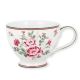 Greengate Teetasse LEONORA Weiss mit Blumen in Rot Rosa und grünen Blättern Porzellan Tasse 400 ml Greengate Tee Geschirr Nr STWTECLNO0106