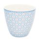 Greengate Latte Cup SUZETTE PALE BLUE Blau Porzellan Tasse mit hellblauem Grafik Blumen Muster 300 ml Greengate Becher Nr STWLATSUZ2906
