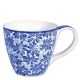 Greengate Becher LINEA Blau Porzellan Tasse in Weiss mit Blumen in Dunkelblau und Hellblau Kaffeetasse mit Henkel 300 ml Greengate Geschirr Nr STWMUG