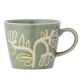 Bloomingville Becher TANGIER Grün Tasse mit Henkel fröhliches Blumenmotiv Kaffeebecher aus Keramik 255 ml Bloomingville Geschirr Nr 82060918