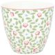 Greengate Latte Cup LOTTA Weiß Porzellan Tasse mit grünen Blättern und roten Blümchen 300 ml Greengate Becher Design Nr STWLATLOT0106