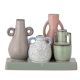 Bloomingville Vase AIDAN 4 Blumenvasen mit Henkel in 4 Farben auf Tablett aus Keramik in Grün Bloomingville Nr 82060890