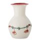 Bloomingville Vase YULE Weiß Weihnachtsmotiv 16x10 cm Keramik roter Rand Tannenzweige und Glücksschwein Boomingville Blumenvase Nr 82062564