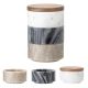 Bloomingville Dose mit Deckel 3er Set Dosen aus Marmor weiß grau braun mit Holzdeckel Stapelbox