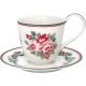 Greengate Tasse mit Untertasse CHARLINE Weiss mit Blumen Porzellan 400 ml Teetasse mit Henkel Greengate Design Nr STWCUPCHN0106