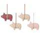 Maileg Ornament 4er Set Schwine kleine Anhänger Baumwolle Leinen Schweinchen für Geschenke und Weihnachtsbaum Nr.14-1561-00