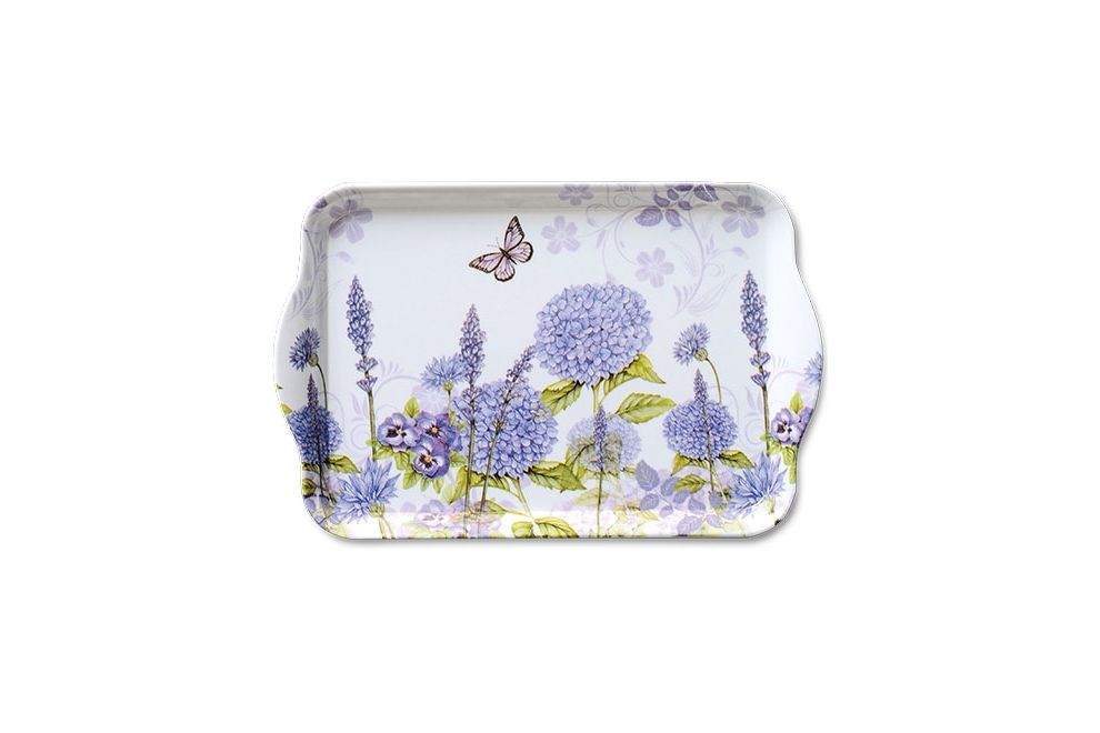 Ambiente Melamin Tablett 13x21 cm Purple Wildflowers, weißes Tablett mit  Blumen und Schmetterlingen in Lila Tönen