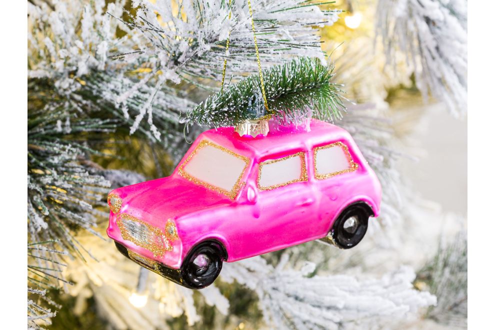 Weihnachtsdeko Auto mit Baum auf Dach Pink - Hier Kaufen