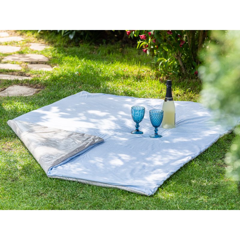 AU Maison Picknickdecke 140x180 Streifen Blau Weiß/Infinity Toffee Braun