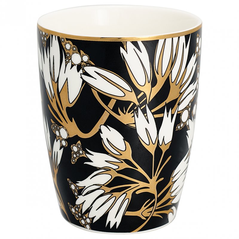 Greengate Latte Cup FLORETTE schwarz Blumen Goldrand Gate Noir Becher Porzellan
