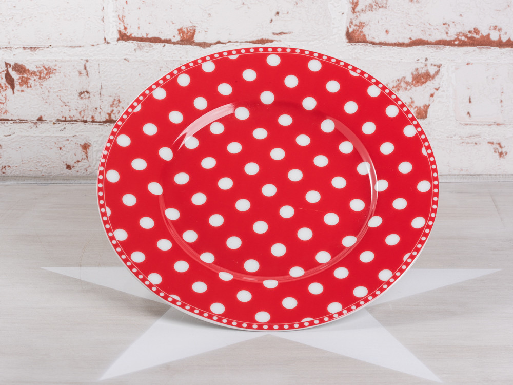 Krasilnikoff Kuchenteller PUNKTE Rot Teller mit weißen Punkten Porzellan 20 cm 