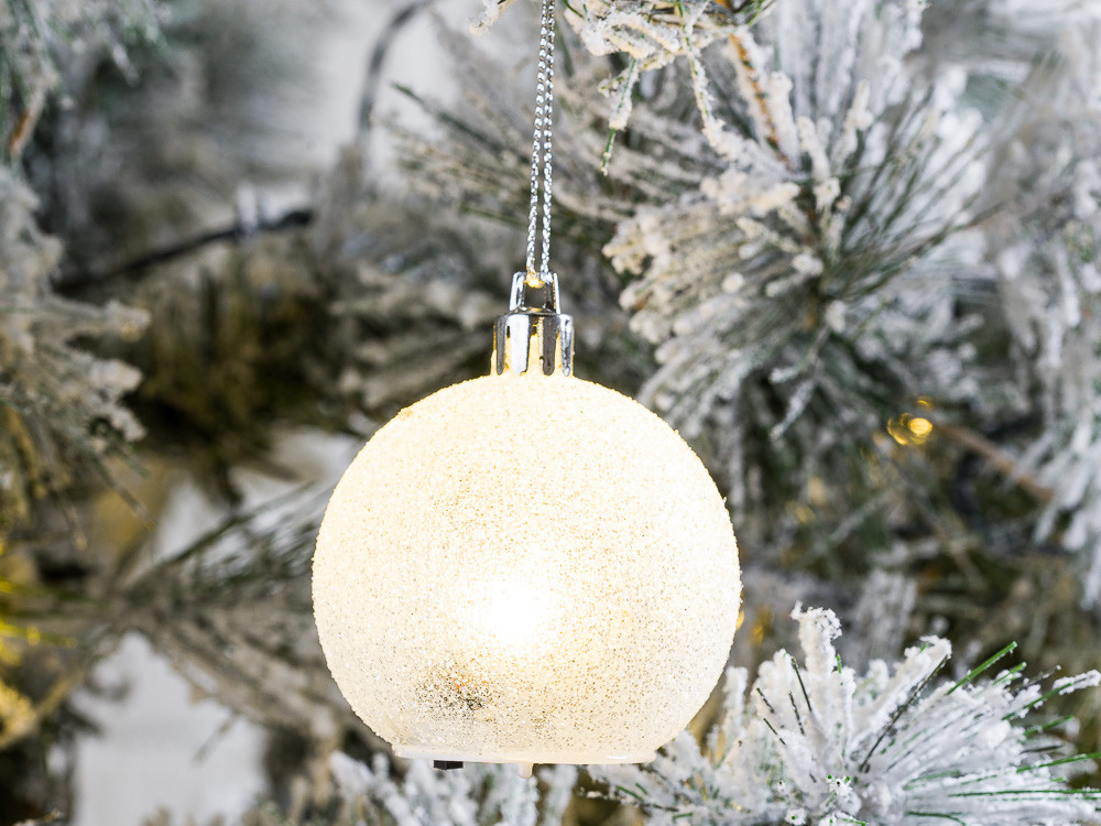 LED Hänger SCHNEEBALL PEARL 6 cm Tannenbaumkugel Geschenk Anhänger Weihnachten 