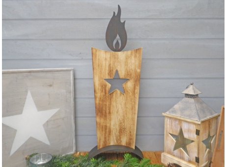 Holzständer Kerze mit Stern 74 cm