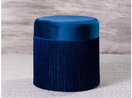 Bloomingville Pouf Grandma Sitzpuff Blau Samt mit Fransen 40x45 cm