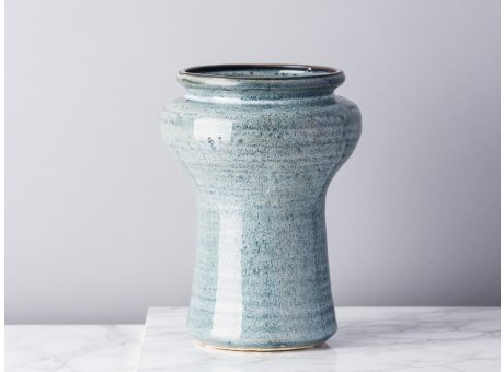 Bloomingville Vase Blau Grau Keramik 19 cm hoch Design Muster Blumenvase rustikal Modern