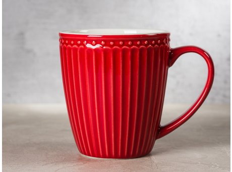 Greengate Becher ALICE Rot Kaffeebecher mit Henkel Everyday Keramik Geschirr Red 400 ml Rillenmuster Hygge für jeden Tag