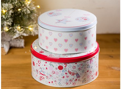 Greengate Dose Carol 2er Set Keksdose aus Metal Rund Vorratsdose ca 17 und 20 cm Durchmesser mit Weihnachtlichen Motiven für ihre Weihnachtsbäckerei