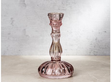 Greengate Kerzenhalter CURVED Rosa aus Glas 17 cm Kerzenständer PALE PINK für 1 Kerze