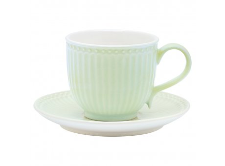 Greengate Tasse ALICE Grün mit Untertasse Kaffeetasse Everyday Geschirr Pale Green Greengate Produkt Nr STWCUPSAALI3906
