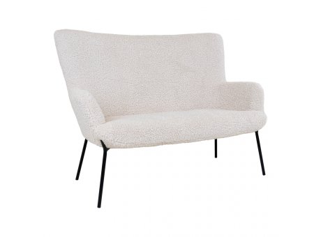 House Nordic Sofa GLASGOW Weiß Lammfell Optik 2-Sitzer Couch mit schwarzen Beinen HN Nr 1301176