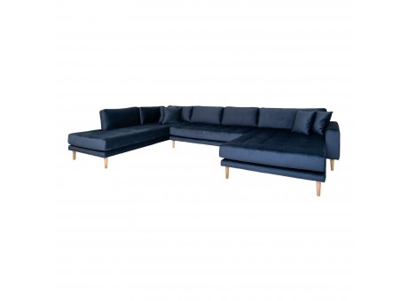 House Nordic Sofa LIDO Blau Samt U-Form Rechts Kurz XXL Wohnlandschaft 370x220 cm HS Model Nr 1301453