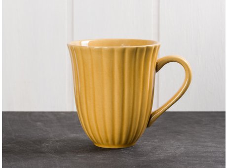 IB Laursen Mynte Becher mit Rillen Gelb Senfgelb Keramik Geschirr Serie Mustard 250 ml