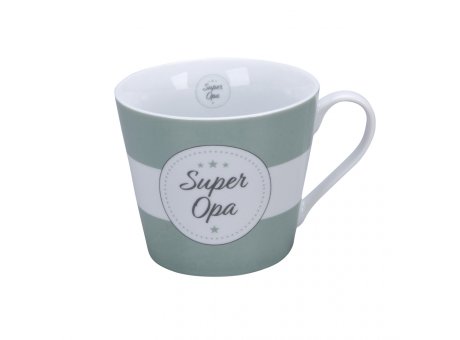 Krasilnikoff Becher SUPER OPA Happy Cup Tasse mit Henkel Gestreift Krasilnikoff Design Nr HC665