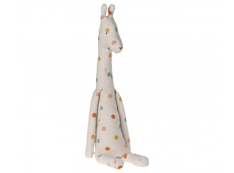 Maileg Safari-Freunde Giraffe Groß 77 cm in Creme mit pastell farbigen Punkten Nr 16-2607-00