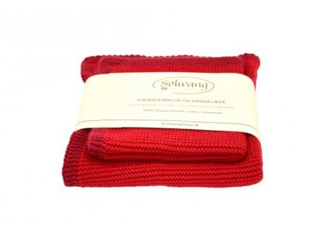 Solwang Wischtuch und Handtuch Rot Bio Baumwolle gestrickt Solwang Frame Set Nr FRS77778