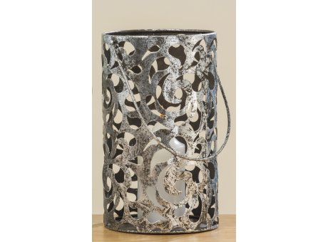 Windlicht Cahaja Antik silber aus Metall 28 cm groß Laterne mit Henkel für eine Kerze oder Teelicht