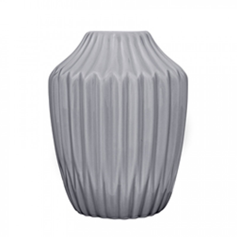 Bloomingville Vase Cool Grey Blumenvase grau Keramik Rillen Struktur 11 cm 