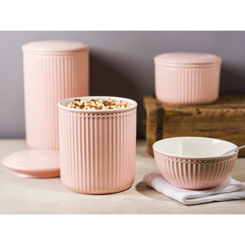 Greengate Alice Vorratsdose mit Deckel Rosa Pale Pink Everyday Geschirr aus Keramik für Müsli Mehl Zucker mit Dichtung Schale Solwang und Unika Ziegelform Hygge