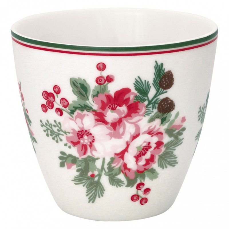 Greengate Latte Cup CHARLINE Weiss Porzellan Tasse mit Blumen Rot 300 ml Greengate Becher Design Nr STWLATCHN0106