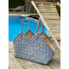 Greengate Korbtasche Groß aus Weide in Blau als Tasche am Pool oder Strand im Flecht Design mit 2 Henkeln