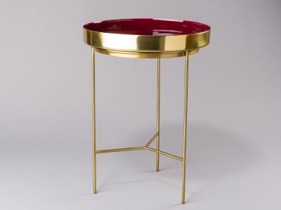 Bloomingville Beistelltisch rot gold Tablett Tisch aus Metall rund