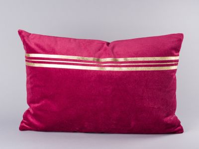 Bloomingville Kissen rot mit Streifen gold aus Samt weicher Baumwolle inklusive Füllung 40x60