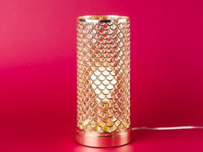 Bloomingville Lampe gold rund Tischlampe Metall mit Netz Lampenschirm