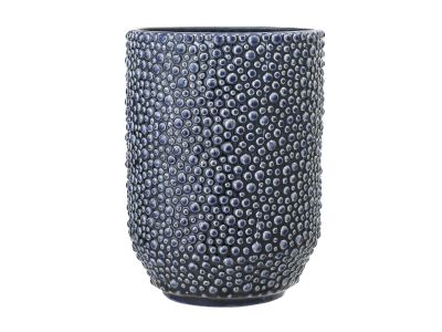 Bloomingville Vase Blau Keramik 23 cm hoch Blumenvase mit Punkt Struktur fühlbar