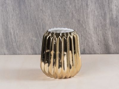 Bloomingville Votive Gold Fluted Porcelain Kerzenhalter konisch aus Porzellan Windlicht Höhe 9 cm