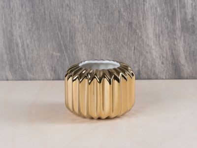 Bloomingville Votive Gold Fluted Porcelain Kerzenhalter rund aus Porzellan Windlicht Höhe 5,5 cm