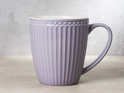 Greengate Becher ALICE Lavendel Lila Kaffeebecher mit Henkel Everyday Keramik Geschirr Lavender 400 ml Rillenmuster Hygge für jeden Tag