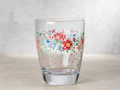 Greengate Glas CLEMENTINE mit Blumen und Punkten Wasserglas Klarglas 300 ml 9,5 cm hoch