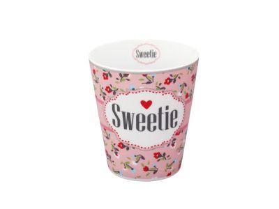 Happy Mug Becher Sweetie rosa mit bunten Blumen Krasilnikoff
