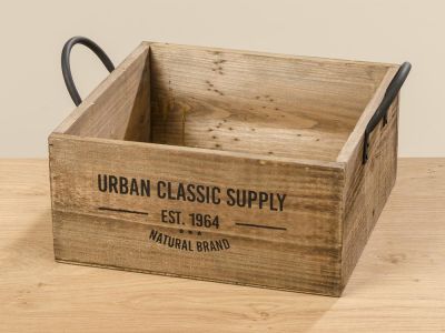 Holzkiste Urban Classic 38 cm Kiste quadratisch aus Holz Braun Griffe Metall Vintage Deko Design