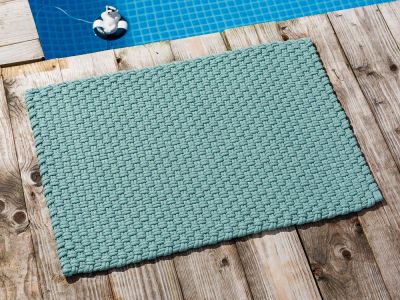 Pad Fussmatte Outdoor Teppich UNI Opal Aqua Türkis 52x72 cm am Schwimmbecken oder auf der Terrasse als Fussmatte Läufer UV und Wetterbeständig Web-Look für draussen und drinnen