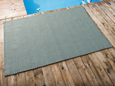 Pad Outdoor Teppich POOL Opal Türkis Stone Grau 140x200 cm zweifarbig am Schwimmbecken oder auf der Terrasse als Fussmatte 1,4x2 Meter UV und Wetterbeständig Web-Look für draussen und drinnen