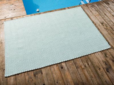 Pad Outdoor Teppich POOL Opal Türkis Weiss 140x200 cm zweifarbig am Schwimmbecken oder auf der Terrasse als Fussmatte 1,4x2 Meter UV und Wetterbeständig Web-Look für draussen und drinnen