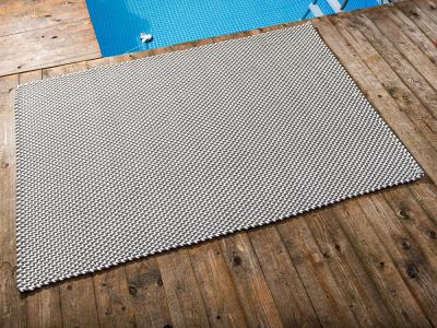Pad Outdoor Teppich POOL Stone Grau Weiss 140x200 cm zweifarbig am Schwimmbecken oder auf der Terrasse als Fussmatte 1,4x2 Meter UV und Wetterbeständig Web-Look für draussen und drinnen